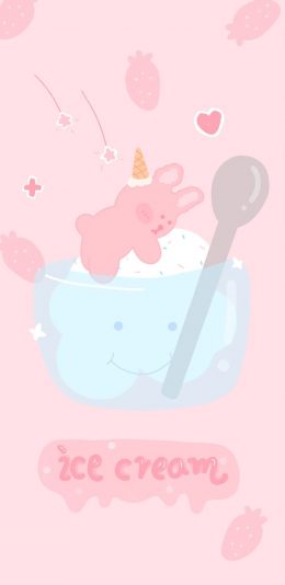 [2436x1125]冰淇淋 小兔子 ice cream 苹果手机动漫壁纸图片