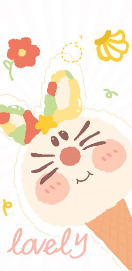 [2436x1125]冰淇淋 猫咪 卡通  色彩 苹果手机动漫壁纸图片