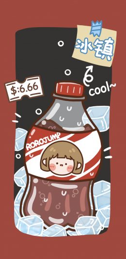 [2436x1125]冰镇 可口可乐 冰块 肉肉酱 苹果手机动漫壁纸图片