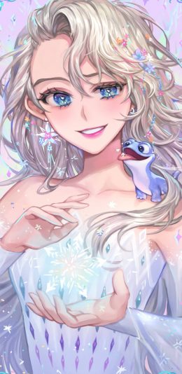 [2436x1125]冰雪公主 梦幻 雪宝 雪花 苹果手机动漫壁纸图片