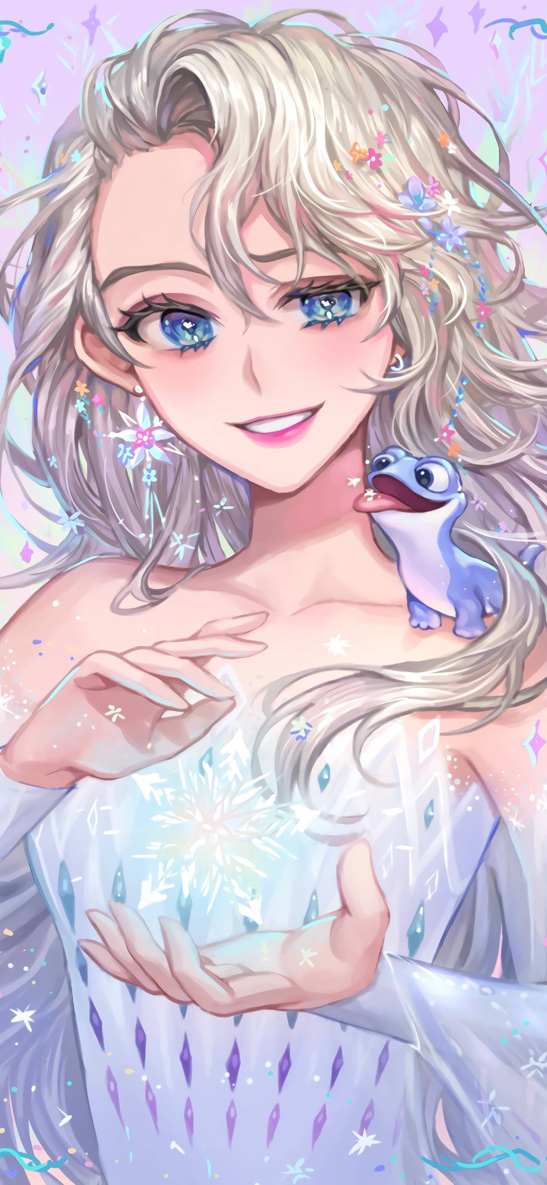 [2436×1125]冰雪公主 梦幻 雪宝 雪花 苹果手机动漫壁纸图片