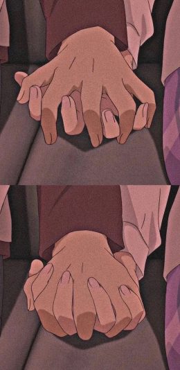 [2436x1125]分屏 动漫 牵手 情感 苹果手机动漫壁纸图片