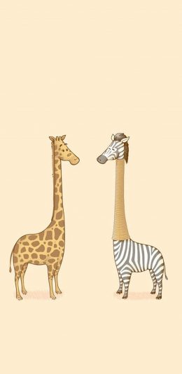 [2436x1125]创意 长颈鹿 斑马 棕色 苹果手机动漫壁纸图片