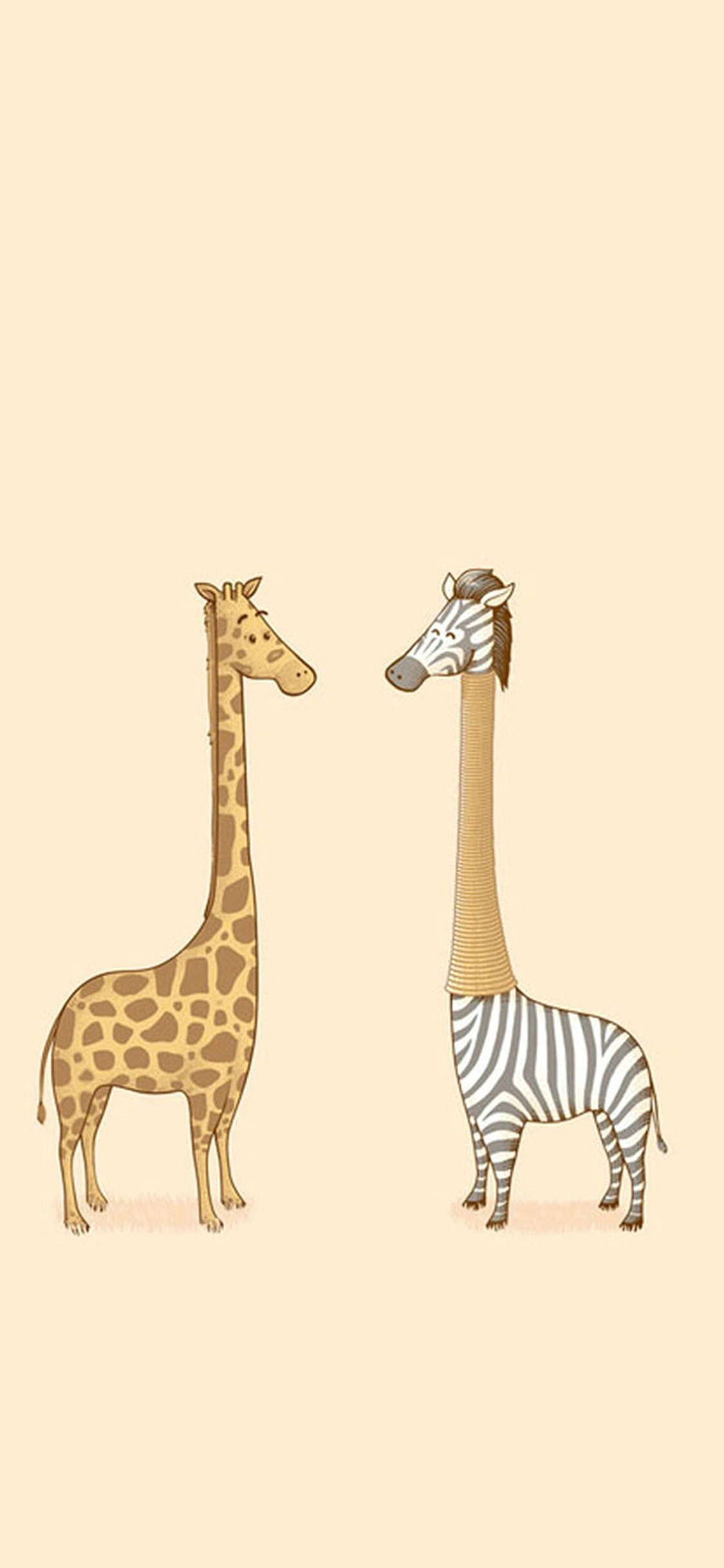 [2436×1125]创意 长颈鹿 斑马 棕色 苹果手机动漫壁纸图片