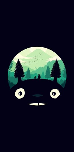 [2436x1125]创意 龙猫 宫崎骏 黑 苹果手机动漫壁纸图片