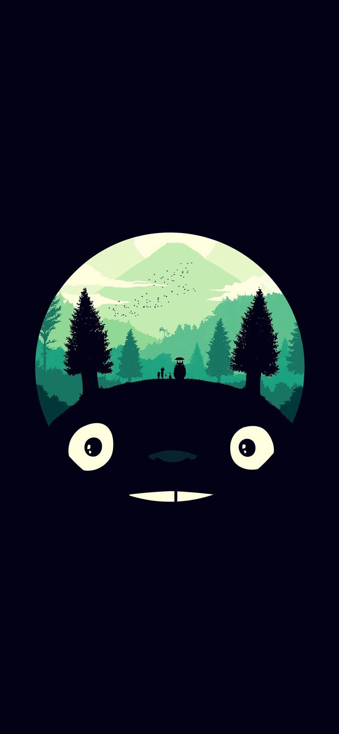 [2436×1125]创意 龙猫 宫崎骏 黑 苹果手机动漫壁纸图片