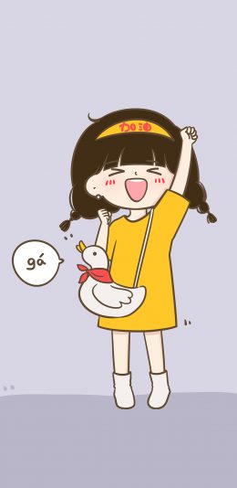 [2436x1125]加油 女孩 小希 鸭子 苹果手机动漫壁纸图片