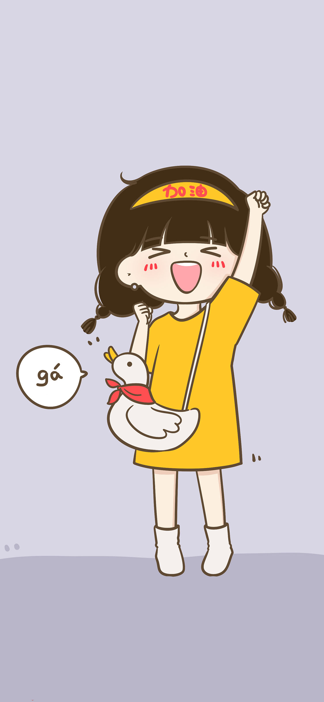 [2436×1125]加油 女孩 小希 鸭子 苹果手机动漫壁纸图片