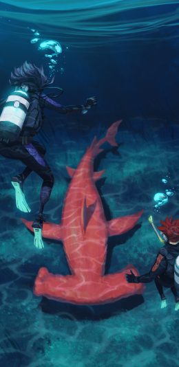 [2436x1125]动漫 二次元 插画 海洋 红鲸鱼 苹果手机动漫壁纸图片