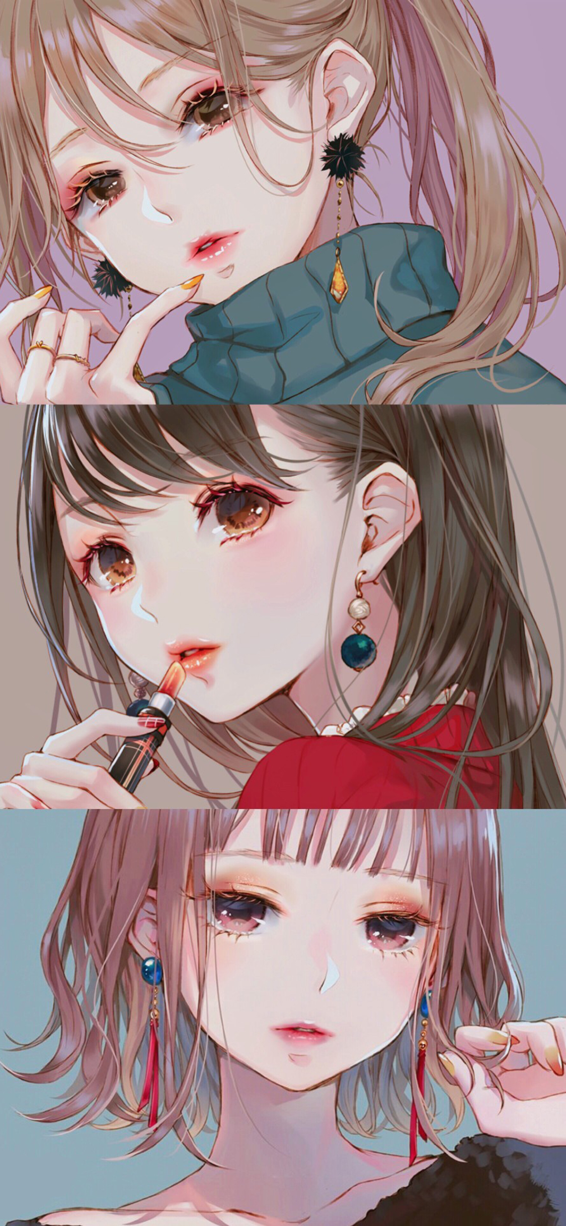 [2436×1125]动漫 二次元萝莉 拼接 插图 苹果手机动漫壁纸图片