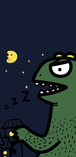 [2436x1125]动漫 卡通 恐龙 绿色  夜晚 苹果手机动漫壁纸图片