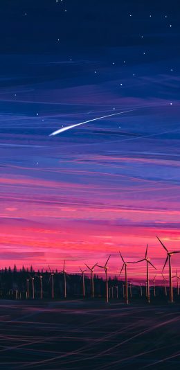 [2436x1125]动漫 场景 晚霞 流星 唯美 苹果手机动漫壁纸图片