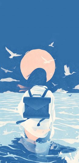 [2436x1125]动漫 场景 背影 大海 苹果手机动漫壁纸图片