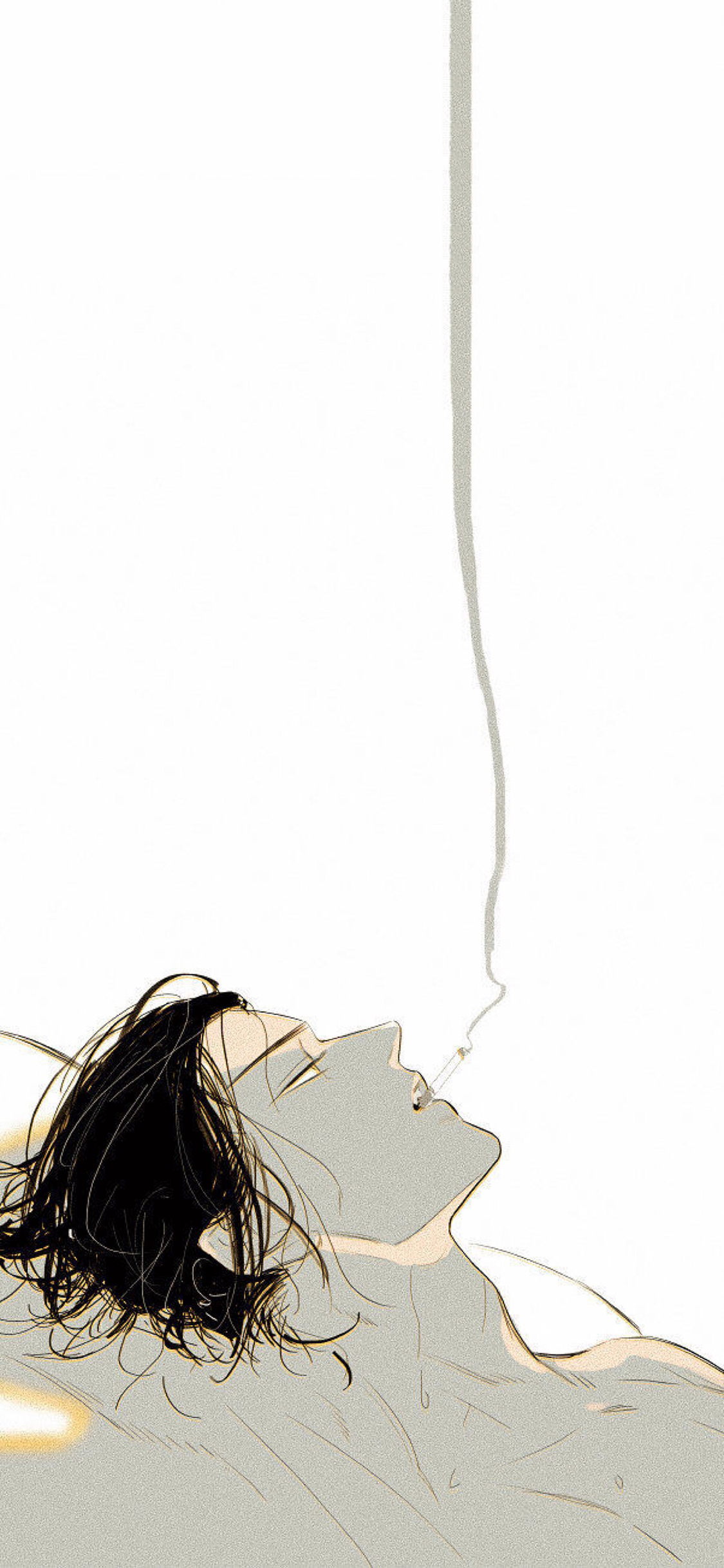 [2436×1125]动漫 型男 痞气 抽烟 二次元 苹果手机动漫壁纸图片