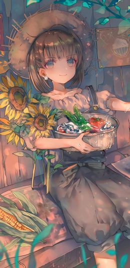 [2436x1125]动漫 少女 二次元 日系 向日葵 苹果手机动漫壁纸图片