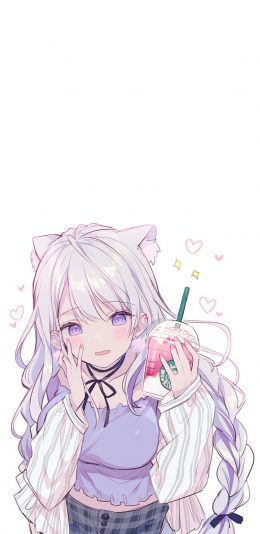 [2436x1125]动漫 少女 二次元 星巴克 甜美 苹果手机动漫壁纸图片