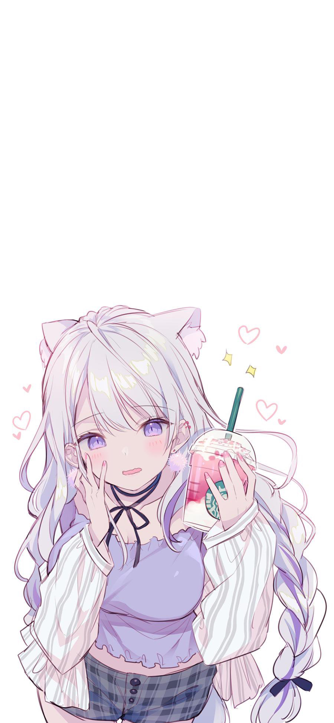 [2436×1125]动漫 少女 二次元 星巴克 甜美 苹果手机动漫壁纸图片