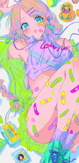 [2436x1125]动漫 少女 二次元 色彩 创口贴 潮流 苹果手机动漫壁纸图片