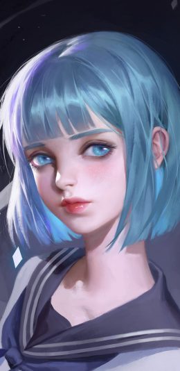 [2436x1125]动漫 少女 二次元 蓝发 苹果手机动漫壁纸图片