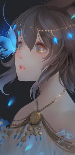 [2436x1125]动漫 少女 二次元 蝴蝶 梦幻 苹果手机动漫壁纸图片