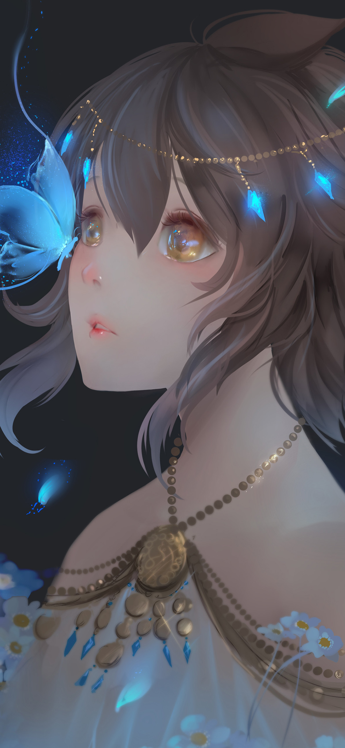 [2436×1125]动漫 少女 二次元 蝴蝶 梦幻 苹果手机动漫壁纸图片