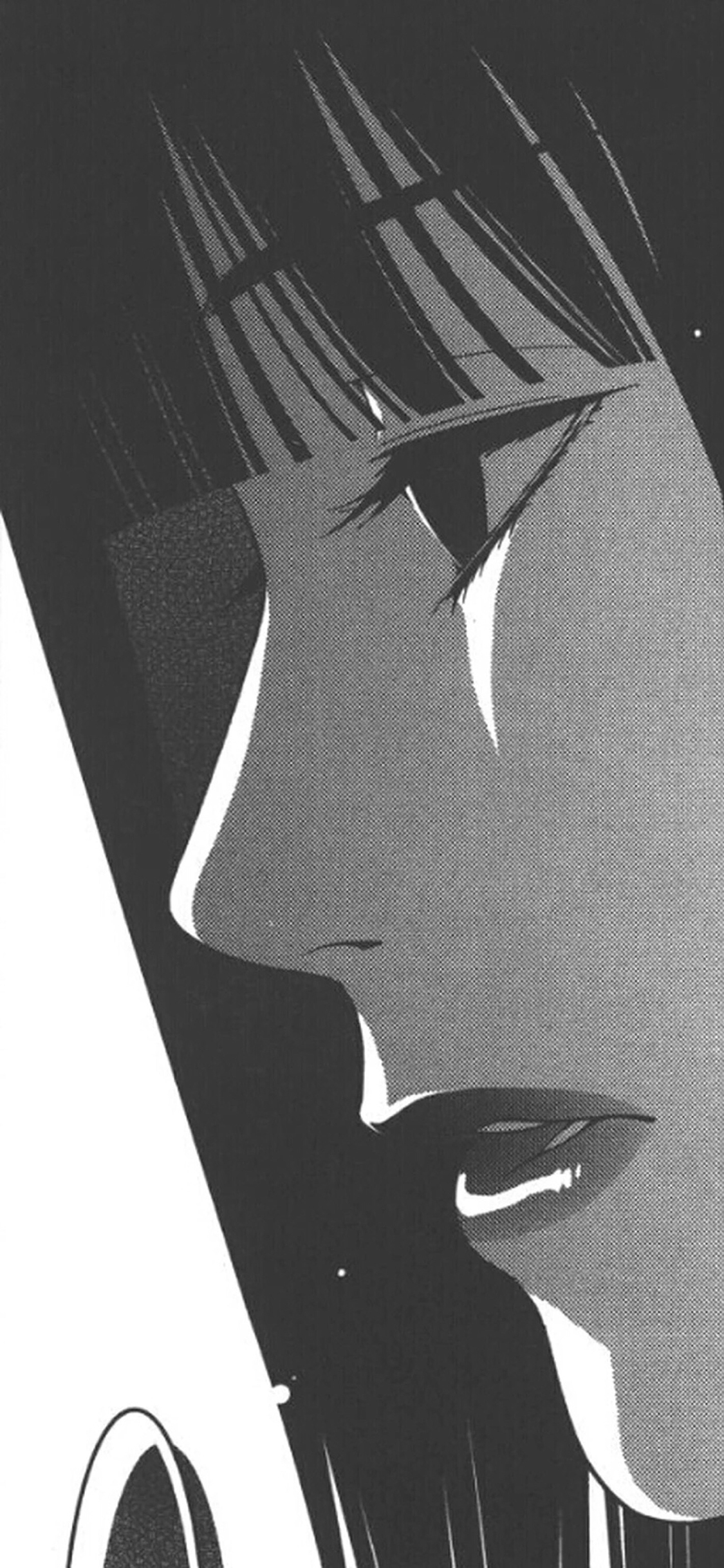 [2436×1125]动漫 少女 侧面 黑白 苹果手机动漫壁纸图片