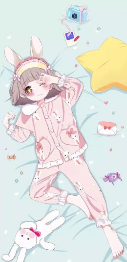 [2436x1125]动漫 少女 兔子 可爱 苹果手机动漫壁纸图片