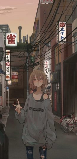 [2436x1125]动漫 少女 剪刀手 日系 苹果手机动漫壁纸图片