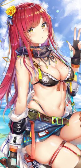 [2436x1125]动漫 少女 性感 比基尼 作者：Kiriko 苹果手机动漫壁纸图片