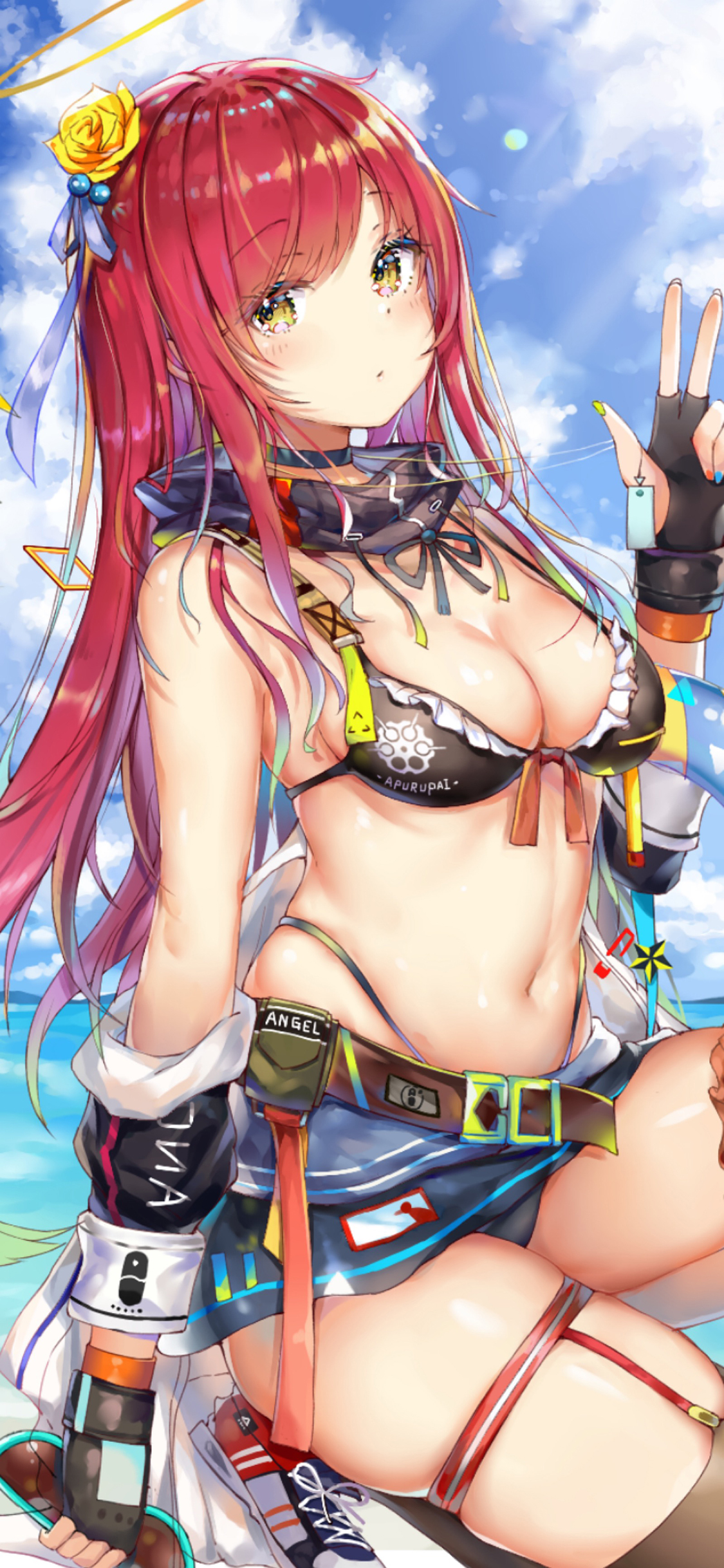 [2436×1125]动漫 少女 性感 比基尼 作者：Kiriko 苹果手机动漫壁纸图片