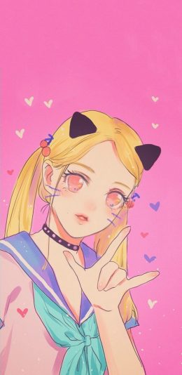 [2436x1125]动漫 少女 手势 梦幻 苹果手机动漫壁纸图片