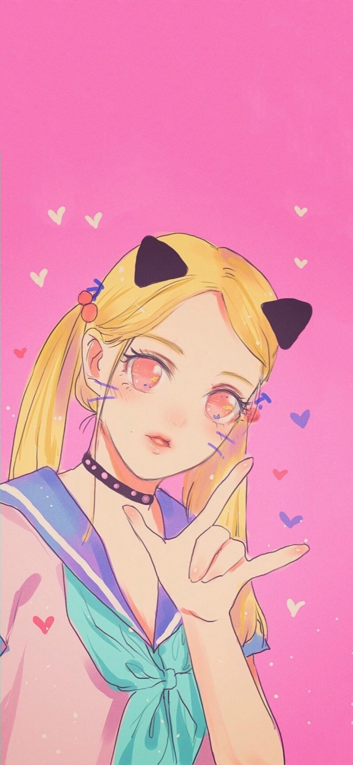 [2436×1125]动漫 少女 手势 梦幻 苹果手机动漫壁纸图片