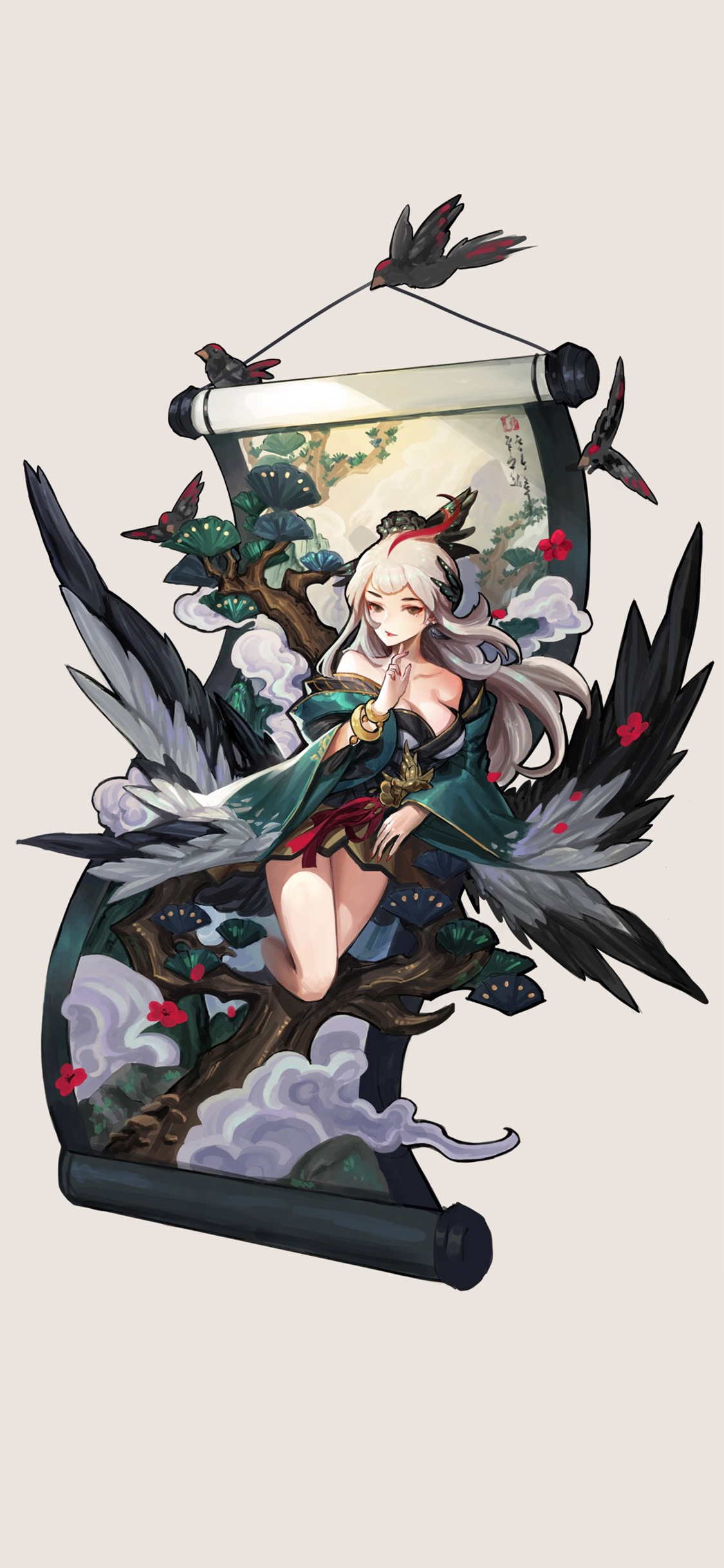 [2436×1125]动漫 少女 插画 古风 苹果手机动漫壁纸图片