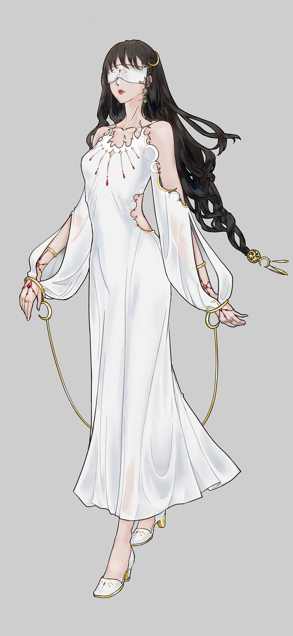 [2436×1125]动漫 少女 插画 女神 蒙眼 苹果手机动漫壁纸图片