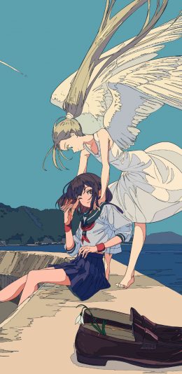 [2436x1125]动漫 少女 日系 翅膀 插画师 焦茶 苹果手机动漫壁纸图片