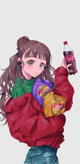 [2436x1125]动漫 少女 日系 零食 苹果手机动漫壁纸图片