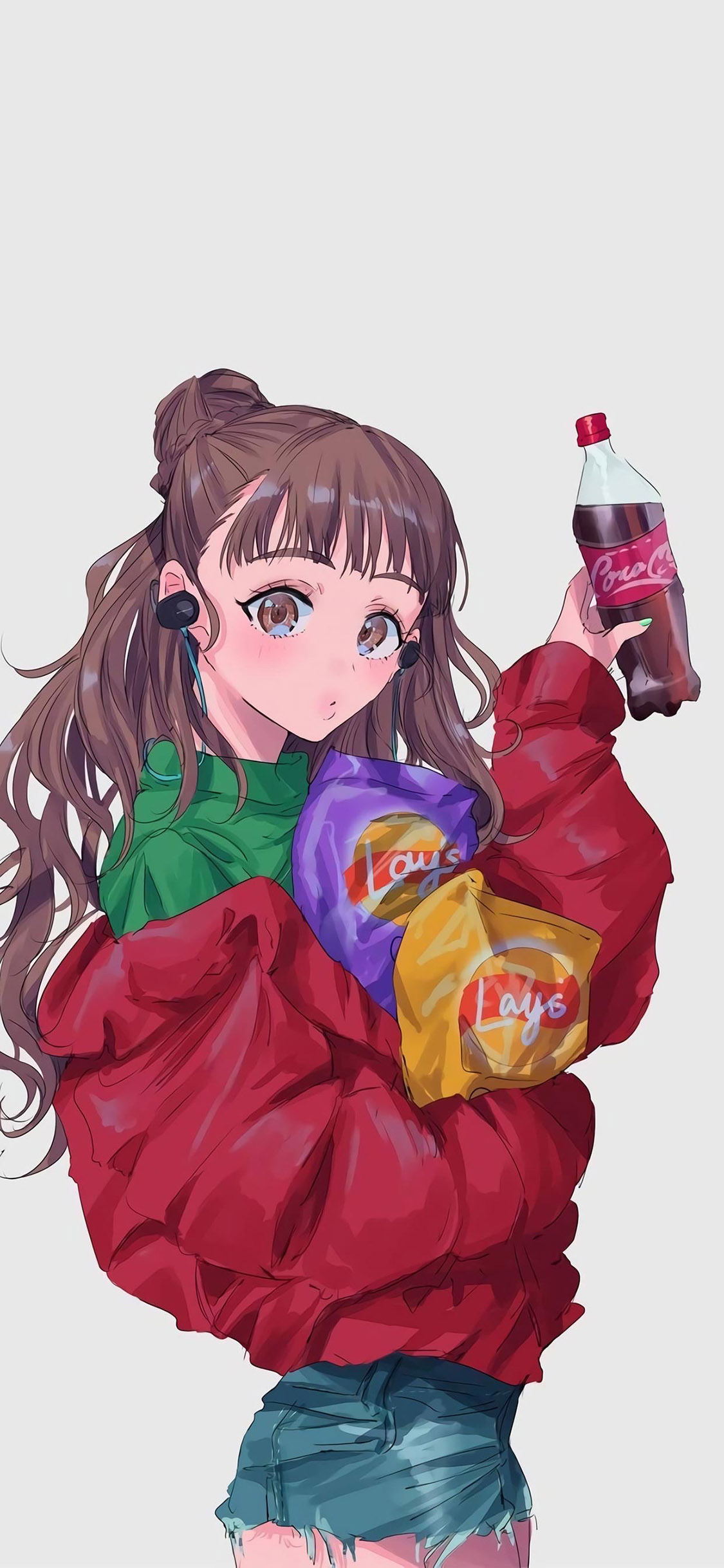 [2436×1125]动漫 少女 日系 零食 苹果手机动漫壁纸图片