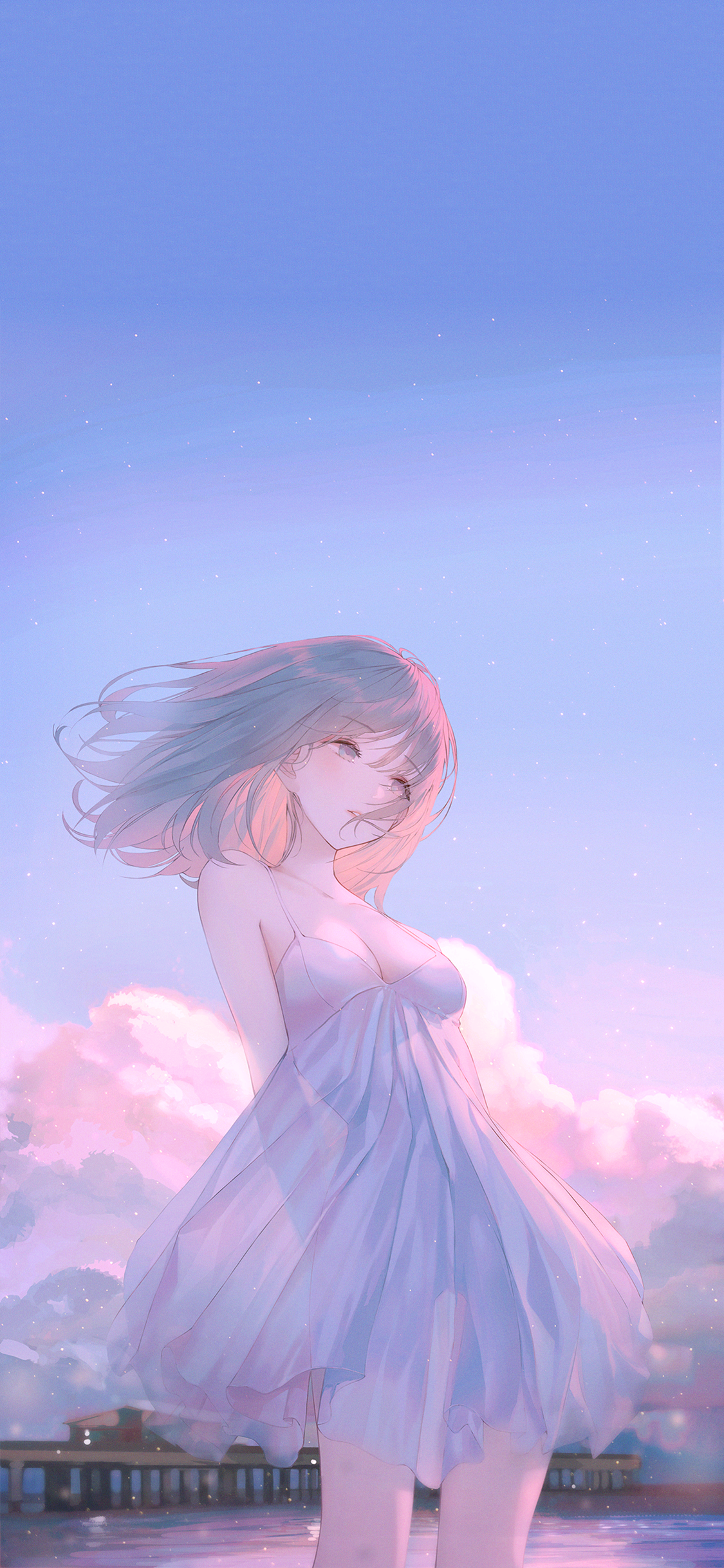 [2436×1125]动漫 少女 梦幻 紫色 苹果手机动漫壁纸图片