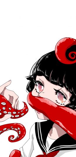 [2436x1125]动漫 少女 水手服 鱿鱼 苹果手机动漫壁纸图片