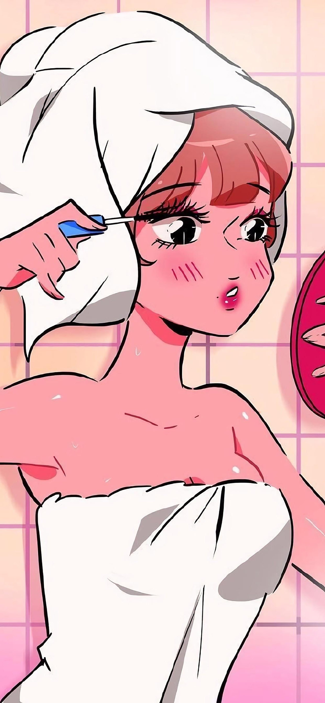 [2436×1125]动漫 少女 沐浴 化妆 二次元 苹果手机动漫壁纸图片