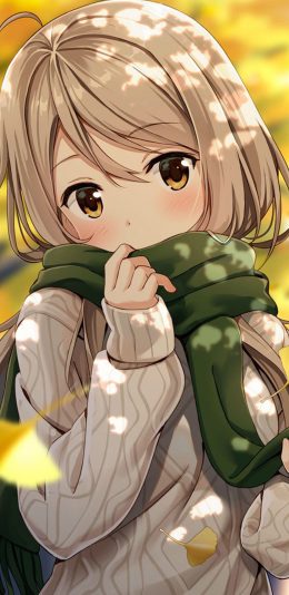 [2436x1125]动漫 少女 短发 秋季 银杏叶 苹果手机动漫壁纸图片