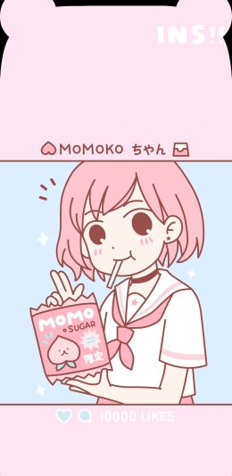 [2436x1125]动漫 少女 粉色系 短发 苹果手机动漫壁纸图片