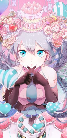 [2436x1125]动漫 少女 粉色系 草莓蛋糕 甜 苹果手机动漫壁纸图片