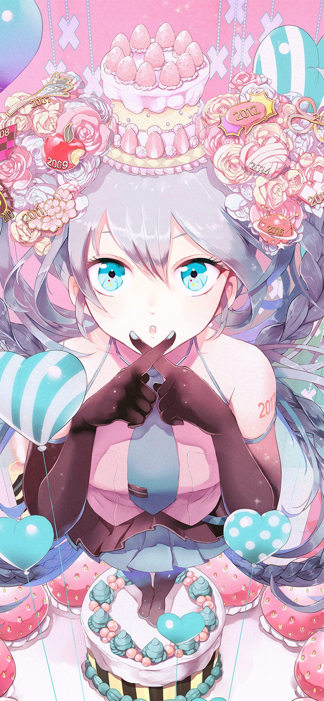 [2436×1125]动漫 少女 粉色系 草莓蛋糕 甜 苹果手机动漫壁纸图片