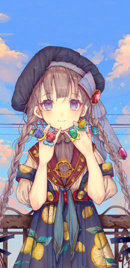 [2436x1125]动漫 少女 糖果 戒指 苹果手机动漫壁纸图片