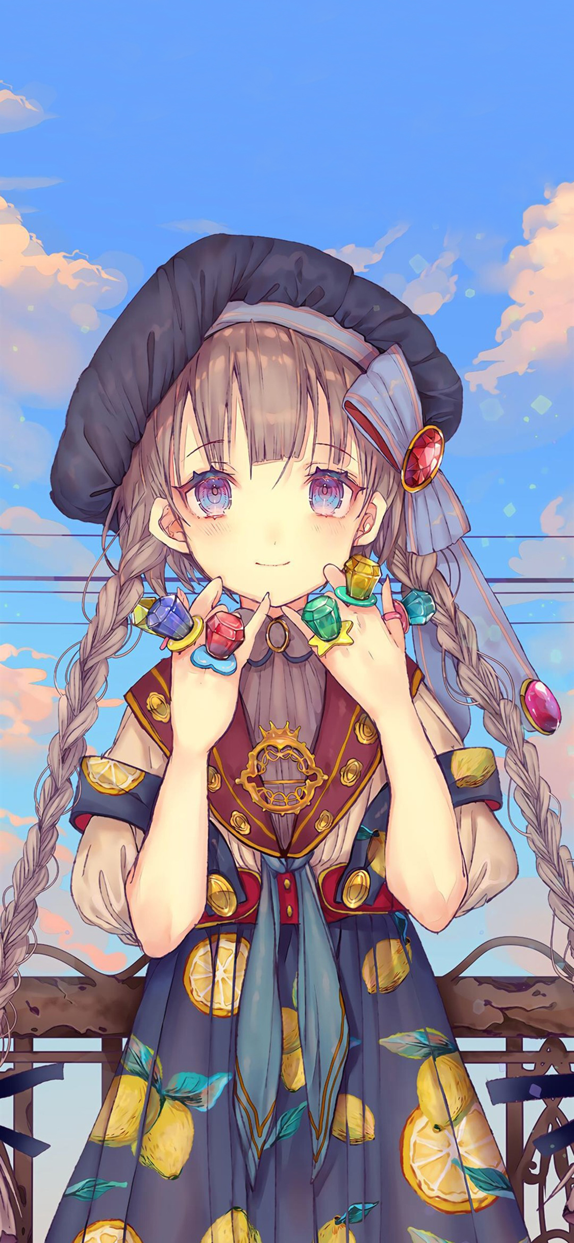 [2436×1125]动漫 少女 糖果 戒指 苹果手机动漫壁纸图片