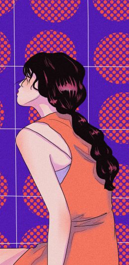 [2436x1125]动漫 少女 背影 波点 苹果手机动漫壁纸图片