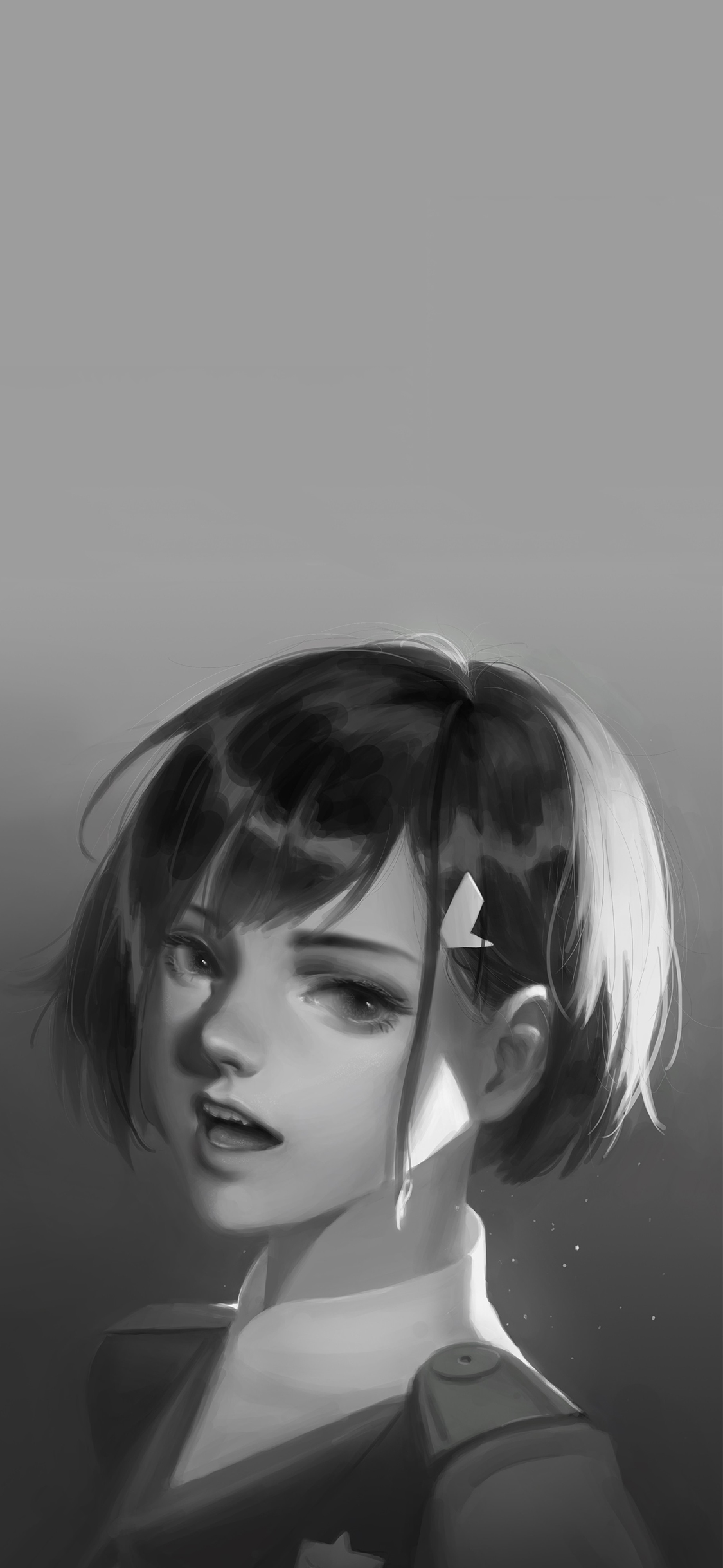 [2436×1125]动漫 少女 萝莉 黑白 苹果手机动漫壁纸图片