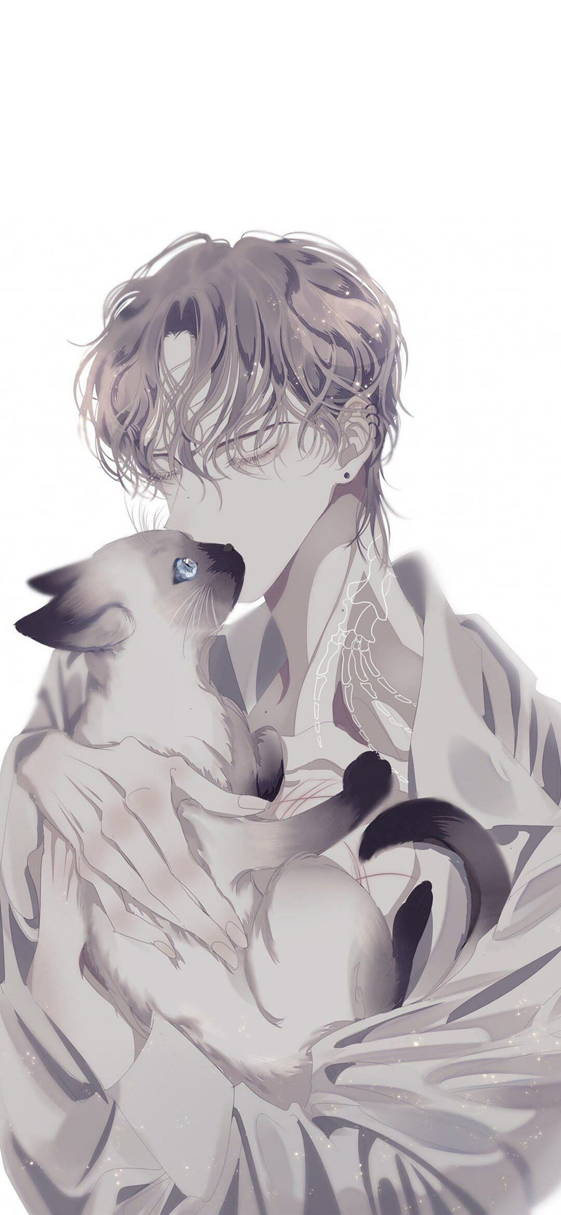 [2436×1125]动漫 少年 二次元 猫咪 苹果手机动漫壁纸图片