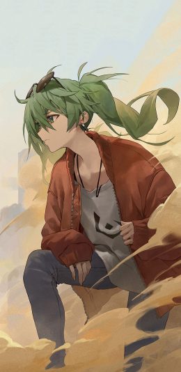 [2436x1125]动漫 少年 二次元 绿头发 苹果手机动漫壁纸图片